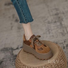 티류으스 여성 10cm 키높이 운동화 가죽 배색 통굽 스니커즈 발편한 모던