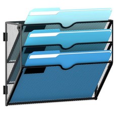 SUPEASY 후크가 있는 3단 벽 파일 홀더 오거나이저 메시 걸이 파일 오거나이저 종이 폴더 사무실 잡지 랙용 벽걸이 우편 정리함 블랙, SUPEASY 후크가 있는 3단 벽 파일 홀더 오거나이