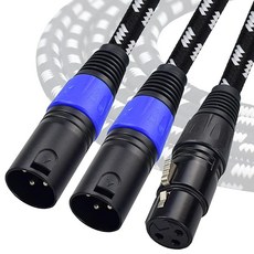 Mugteeve XLR Y 스플리터 암 1개에서 수 2개 1.5m(5피트) 마이크 브레이크 아웃 케이블 균형 잡힌 왼쪽 및 오른쪽 듀얼 수-싱글 암 나일론 브레이드 튼튼함, 10 Feet