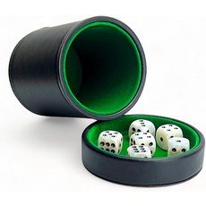 럭랩 블랙 가죽 주사위 컵 뚜껑 포함 6개의 일치하는 진주 - 조용한 흔들림을 위한 그린 벨벳 인테리어 거짓말쟁이 파클 야치 보드 게임에 사용