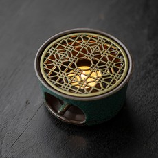 創意新中式蠟燭溫茶器套裝 家用茶壺溫茶爐底座 茶道圍爐烤茶, 1個, 綠釉溫茶爐 送蠟燭10個