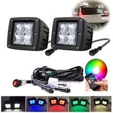 2pcs 48W 3 인치 5D LED 작업 표시 줄 RGB 여러 가지 빛깔의 변경 스트로브 음악 플래시 및 배선 하네스 자, 02 2pcs Spot Beam