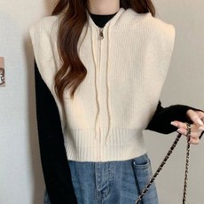 캐주얼 데일리 여성 레이어트 니트 후드 집업 베스트