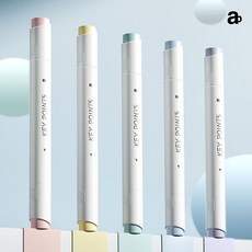 얇은 안 번지는 특이한 굵은 번지지않는 고체형 연한 형광펜 암기 펜 가는형광펜, 1세트(5색)