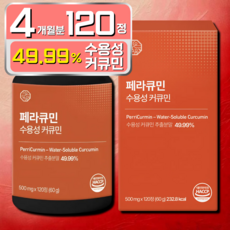[4개월분] 페라큐민 강황 수용성 커큐민 바이오페린 피페린 식약청 HACCP 인증, 1개, 120정