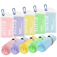 CSITE 극세사 체육관 타월 5팩 - 빠른 건조 및 높은 흡수성 신선하고 부드럽고 컴팩트한 땀 타월 운동 요가 달리기 테니스 캠핑 남성 및 여성용, 블루/퍼플/그린/옐로우/핑크