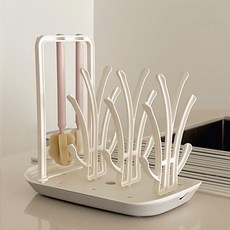 하이비 젖병&솔 멀티 건조대, 미끄럼방지 실리콘링 5개 + 젖병솔 거치대 1개 + 젖병 거치대 3개 + 배수판 1개 + 물받침 1개, 밀크 + 그레이