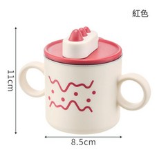 YZMY 雙耳防燙嬰兒輔食碗 300ml 316不鏽鋼 卡通熊貓設計, 小恐龍316不鏽鋼杯紅色, 1個