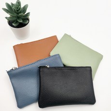 소가죽 미니 지퍼 동전 카드지갑, 블랙