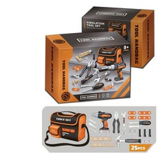仿真工具手提包玩具套裝，兒童角色扮演工具組，含25件工具, 黑灰橘, 1個