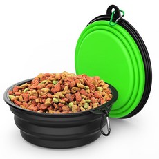 접이식 개 그릇 6팩 여행용 휴대용 애완동물 [12 ] 카라비너와 함께하는 등산용 음식 급수 접시, M [20 oz], Bla Green