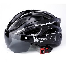 風鏡一體成型自行車頭盔 男女安全帽, 黑白, 1個