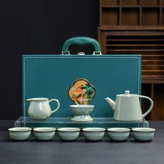DIU 功夫茶具套裝家用辦公室中式陶瓷茶壺茶杯實用商務創意伴手禮, 1個, 哥窯套裝二含罐【禮盒裝】:如圖