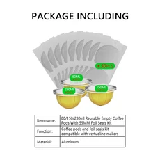 Vertuoline 및 메이커와 호환되는 재사용 커피 캡슐 포드 알루미늄 호일 씰 리필, 03 Ware set 1