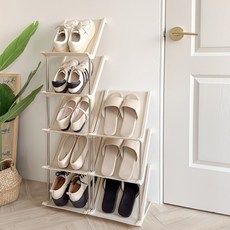 KOUJI 叩吉好物 奶油白組合鞋架，多層收納、簡約風格、穩固耐用，打造整潔居家空間, 鞋架兩層奶黃, 1個