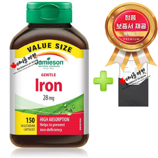 자미에슨 젠틀 아이언 철분 엽산 멀티비타민 150캡슐+정품보증서 캐나다 직배송, 1개, 150정