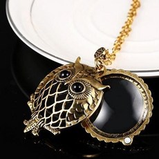 돋보기 엔티크 올빼미 펜던트 목걸이ful5+1Tde