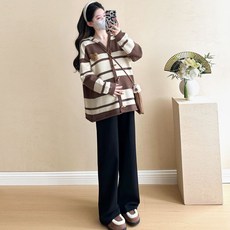 가을 겨울 임산부 상하복 루즈핏 임산부 니트 코트 + 와이드 팬츠 세트 패션 임부 상하세트 YSQ