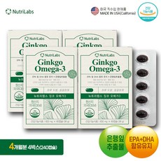 뉴트리랩스 징코 오메가3 60캡슐 EPA및DHA 함유유지+은행잎추출물(플라보놀배당체) 함유, 4개, 60정
