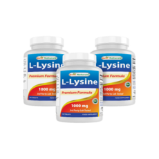 [해외]베스트 내추럴스 L-라이신 1000mg 함유, 180정, 3개