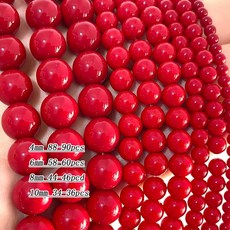 붉은 산호 천연석 주판 라운드면 처리 된 실린더 보석을위한 공간 비즈 Diy 팔찌 귀걸이 액세서리 만들기, type 10 6mm, 1개