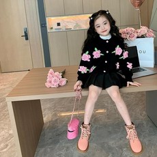 賣場優選新款可愛童裝女童內搭衣韓版女童立體花朵毛衣針織衫開衫新款童裝春秋洋氣兒童外套潮流