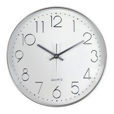 거실 인테리어 북유럽 스타일 모던 심플 디자인 석영 시계, 8인치 (지름 20cm) 약간 작음, 화이트 베이스 실버 엣지 [저소음 무브먼트]