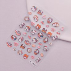 RoseAria 산리오 3D 캐릭터 네일 스티커, 1개, 핑크 + 오렌지