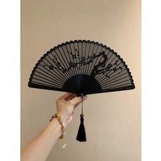 經典梅蘭竹全竹鏤空雕刻摺扇, 如圖所示, 1個