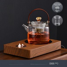 티포트 스토브 주전자 온도 차주전자 인덕션 세트 메이커, 라이트월넛+번영 찜 다기, 기본 색상