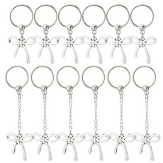 12개 플래티넘 소재에 철제 장식이 달린 2가지 스타일의 리본 매듭 합금 키체인 길이 2.9~7.7cm, 은색