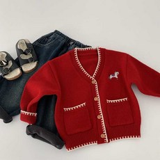 小不點兒 兒童秋冬針織開衫 男女童新年刺繡小馬毛衣 90-140cm