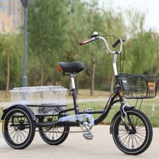 성인용 삼륜 자전거 초보자 어르신 노인 어른용 세발자전거, 16인치 블랙 커브 장바구니, 16인치 블랙 커브 장바구니, 1개