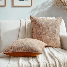 HAUSSY 다채로운 장식용 쿠션 커버 45.7x45.7cm(18x18인치) 셔닐 트위드 텍스처 장식 소파 베개 커버 뉴트럴 모던 베개 커버 소파 베드 거실 장식용, Rust