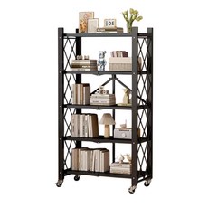 米克先生 秒收折疊置物架 移動式免安裝層架 電器架 廚房收納架 鞋架 書架, 灰色, 5層