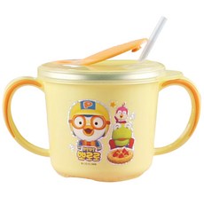 뽀로로 흘림방지 스텐 양수 빨대컵 255 ml, 옐로우