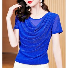 라인 댄스복 상의 반짝이 여성 스포츠 댄스복, 블루