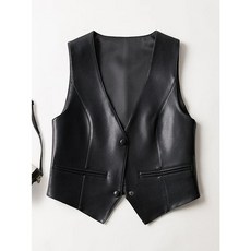 여성 양가죽 무지 조끼 가을 트 브 아우터