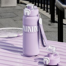 에코럭키 스포츠 텀블러 800ml 스테인레스 진공 보온 보냉 빨대 포함, 1개, 스포츠텀블러-연보라