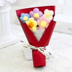 뜨개질 미니 꽃다발 졸업식 기념 선물 니트 조화 인형 장식 소품 핸드메이드 꽃, 1개, 아이보리 니트꽃다발