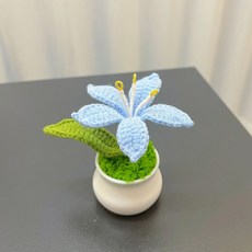 크리 에이 티브 뜨개질 백합 꽃 화분 크로셰 손으로 짠 식물 홈 장식 어머니의 날 선물, 3)Blue