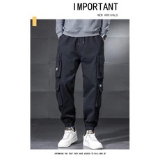 多口袋工裝褲 男款 日系潮牌 大尺碼寬鬆束腳褲 春秋戶外休閒
