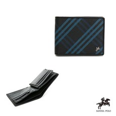 SANDIA POLO 皇家藍格系列 牛皮 抽取活動式卡夾 長短拉鏈皮夾 男夾, 藍格, 1個