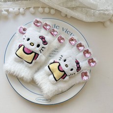 Doly 高顏值KT貓女童兒童冬季時尚防風防寒保暖手套 防凍針織親子毛絨分指