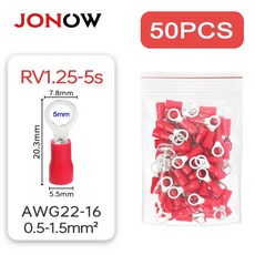 링 압착 단자 전기 와이어 커넥터 M4 M5 M6 절연 페럴 러그 케이블 스플라이스 50PCS, 링 압착 단자 RV1.25-5s 50개