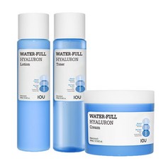 아이오유 워터풀 히알루론산 기초화장품 수분 토너 로션 크림 3종 세트, 1세트