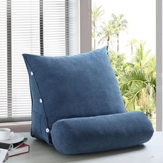 甄選好物 純色辦公室玉米粒三角護腰枕燈芯絨床上大抱枕多款床頭軟靠墊, 藍色,60寬50高25cm厚帶圓枕