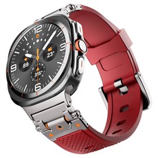 Chicwrist [정품호환] 갤럭시워치 울트라 47mm 소프트 실리콘 스트랩 프리미엄 금속 커넥터 스포츠 밴드, 티타늄색-빨강, 1개