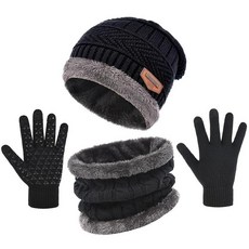 여성용 겨울 비니 모자 스카프 장갑 세트 스노우 니트 두꺼운 플리스 안감 스키 모자 남성용 따뜻한 넥 워머 터치스크린 125748