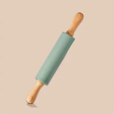 초대형 미끄럼 방지 실리콘 반죽 매트 롤링 핀 반죽 커터 세트 베이킹 도구, 03 Green-Rolling pin